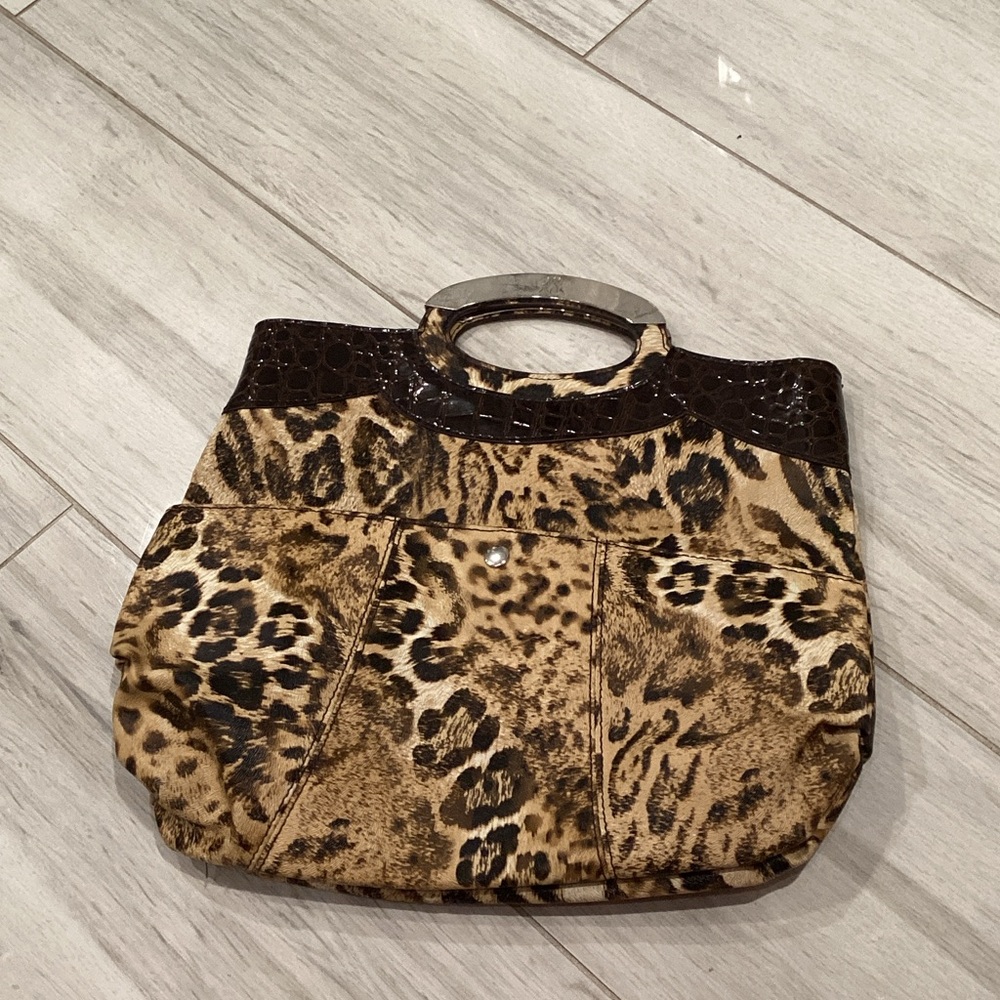 New York & Company Leopard Print Tote with Dark Brown Trim